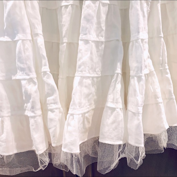 Beautiful White Linen long Skirt full circular Tiered Ruffles elastic waist US M - Picture 11 of 13